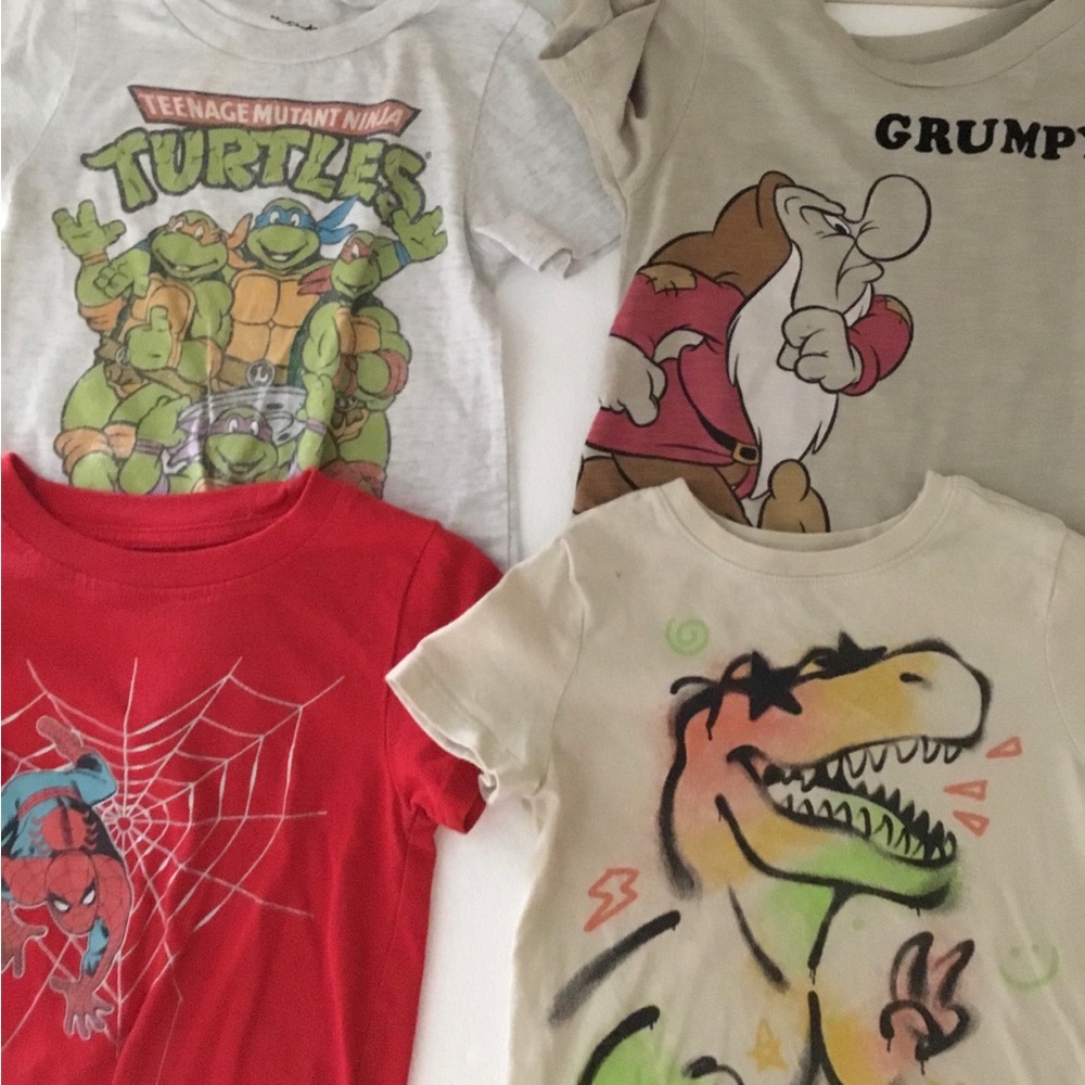 Disney Grumpy and Character Mix Kids Tops in White, Gray, Red, Cream